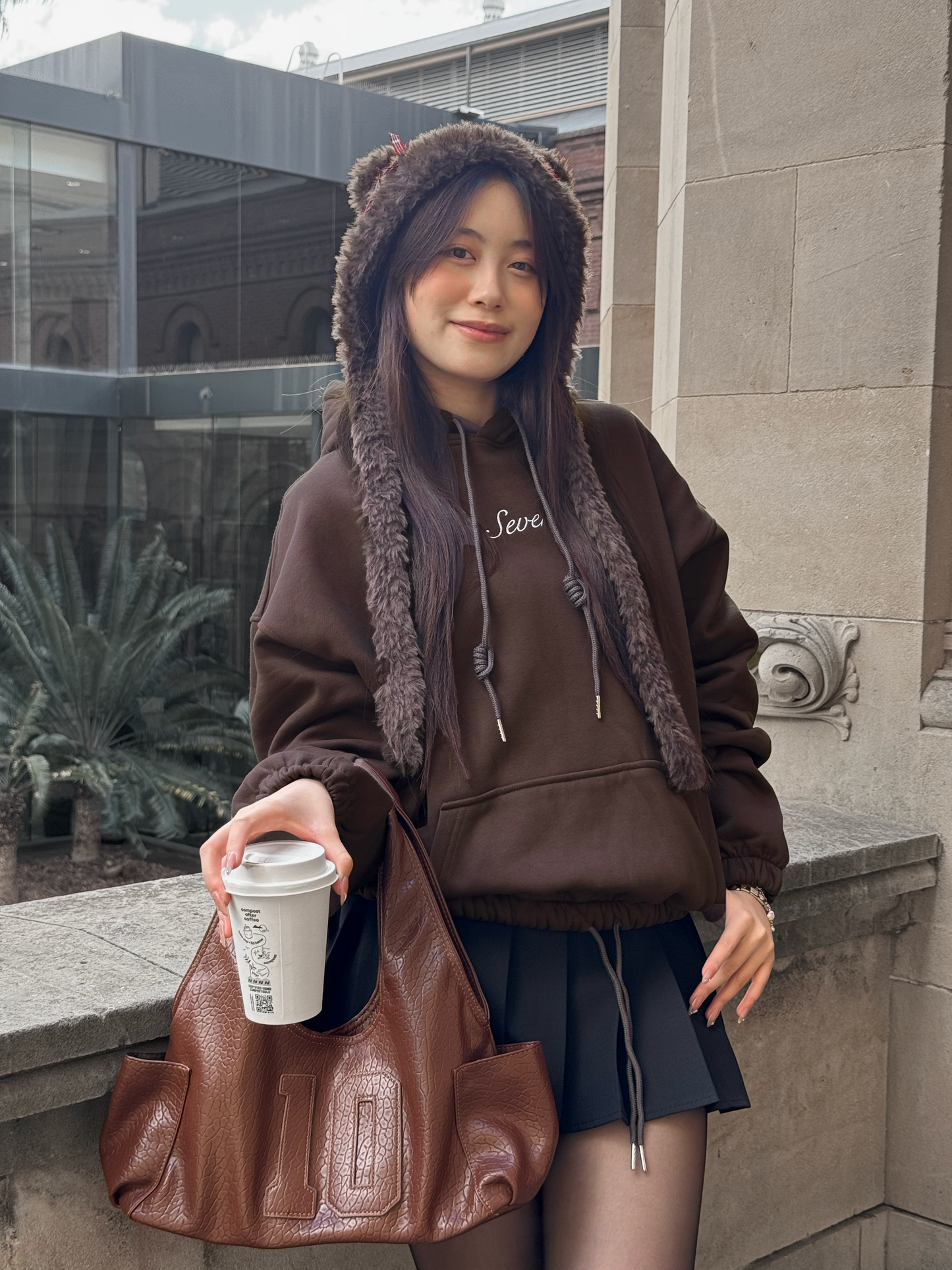 Seven Embroid Hoodie - Chocolate