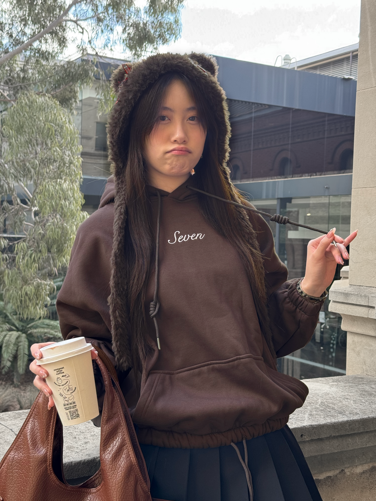 Seven Embroid Hoodie - Chocolate