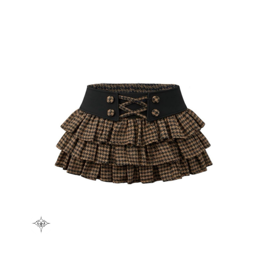 Translation missing: en.ASTERACEAE - Rebel Ruffle Mini Skirt (Brown Plaid)