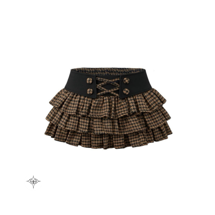 Translation missing: en.ASTERACEAE - Rebel Ruffle Mini Skirt (Brown Plaid)