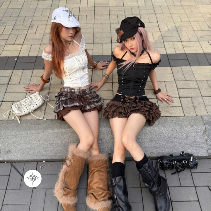 Translation missing: en.ASTERACEAE - Rebel Ruffle Mini Skirt (Brown Plaid)