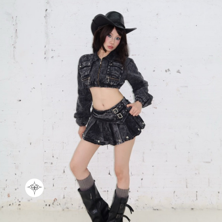 Translation missing: en.ASTERACEAE - Rebel Buckle Pleated Skirt (Washed Black)