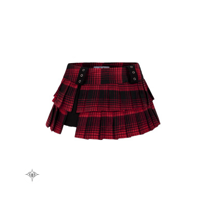 Translation missing: en.ASTERACEAE - Rebel Plaid Ruffle Skirt (Red &amp; Black)
