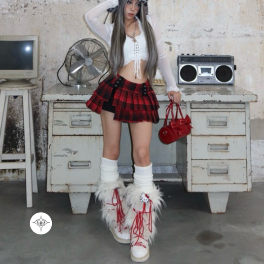Translation missing: en.ASTERACEAE - Rebel Plaid Ruffle Skirt (Red &amp; Black)