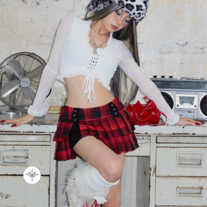 Translation missing: en.ASTERACEAE - Rebel Plaid Ruffle Skirt (Red &amp; Black)